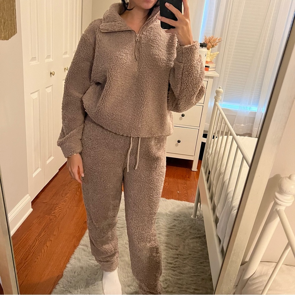 ASOS Teddy collar half zip and jogger set